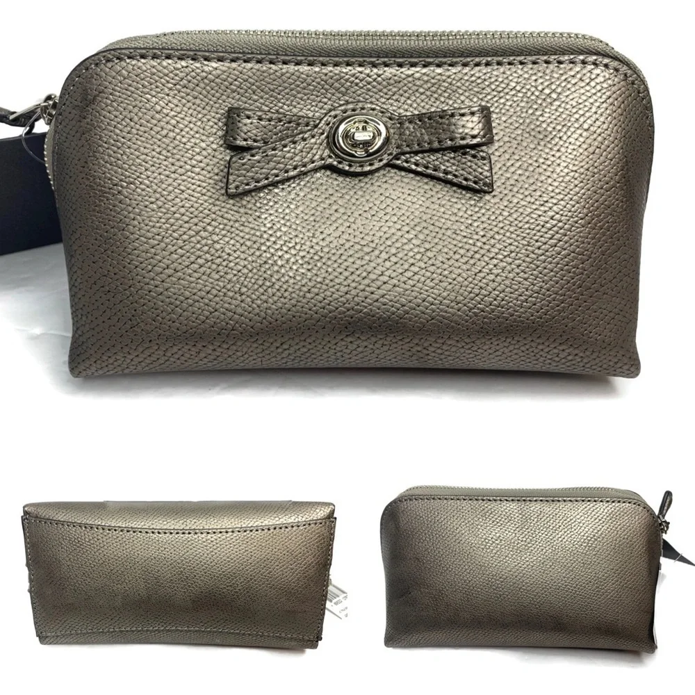 Coach Gunmetal Turnlock Bow Cosmetic Bag Box Set